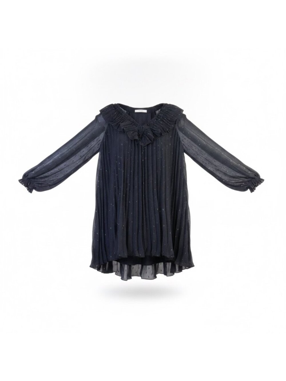 Anthropologie Womens Black Dress With Metallic Dot Design Ruffle Accent Size M